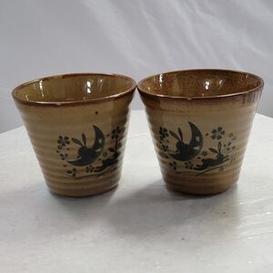 Japanese Ceramic Yunomi (Teacups) with Rabbit Moon Design 6.4 fl oz